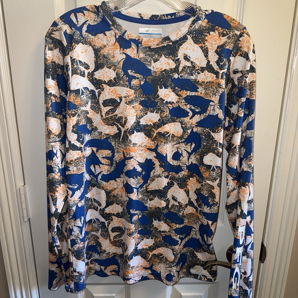 Columbia PFG Terminal Tackle Long Sleeve Shirt Youth Boys XL  18/20‎ Fish Print